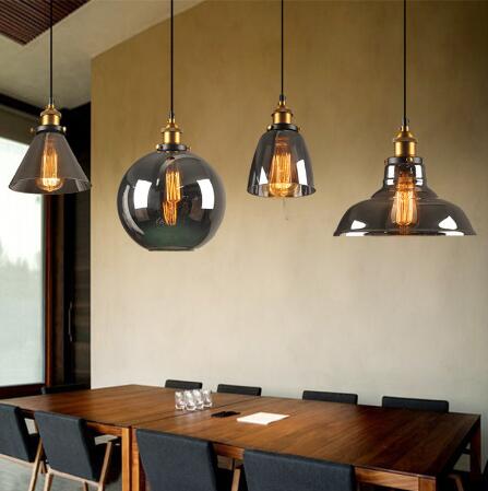 Loft Glass Pendant Light Retro Pendant Lights Smoky Grey Hanging Light Industrial Lighting Fixture for bar restaurant
