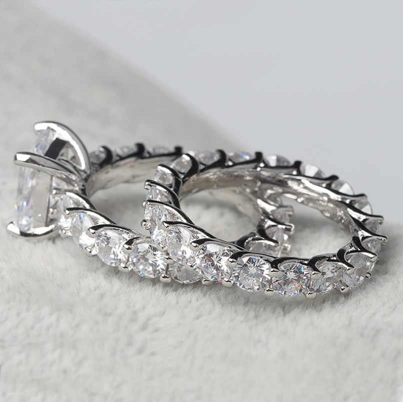 Sparkling Luxury Jewelry 925 Sterling Silver Fill Princess Cut White Topaz CZ Diamond Party Wedding Engagement Band Ring for Women Gift