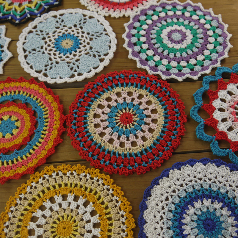 12 Beautiful Vintage Crochet Doilies, Hand Dyed Craft Doilies, 15-16cm, Crochet Mandalas in Pretty Spring Colors