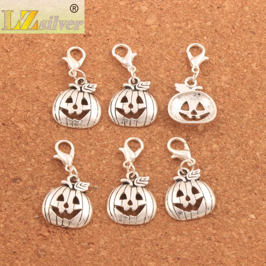 100pcslot Halloween Pumpkins Lobster Claw Clasp Charm Beads 323x159mm Antique silver Jewelry DIY C1098
