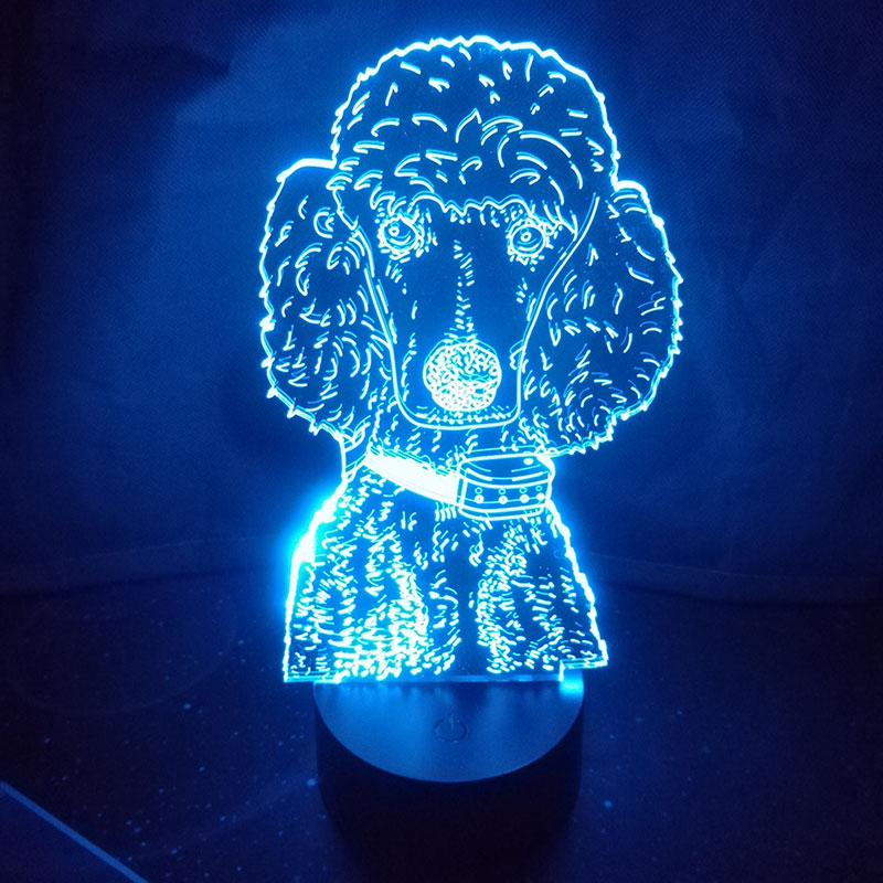 Cute Poodle Moulding Dog 3D Table Lamp Acrylic Panel USB Cable 7 Colors Change Touch Night Light Home Decor Kids Christmas Gift