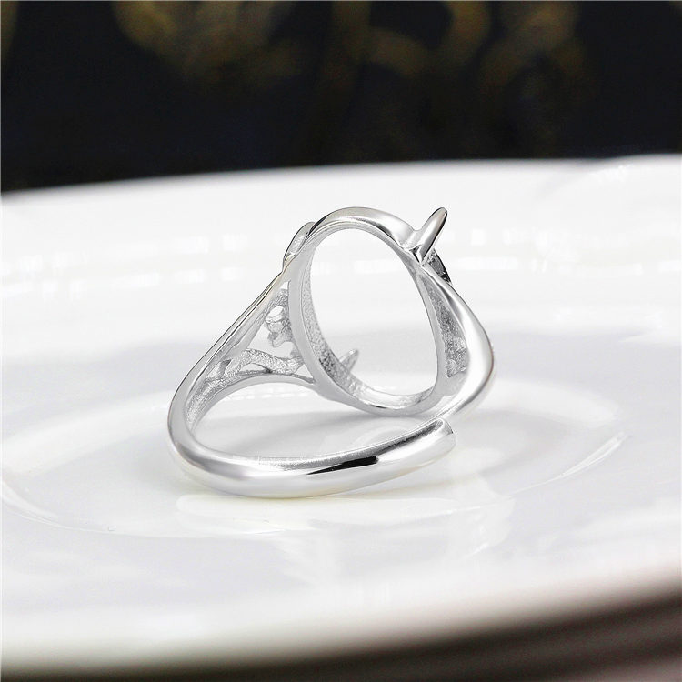 925 Sterling Silver Engagement Wedding Ring for Women 10x14mm Oval Cabochon Semi Mount Ring Setting DIY Stone