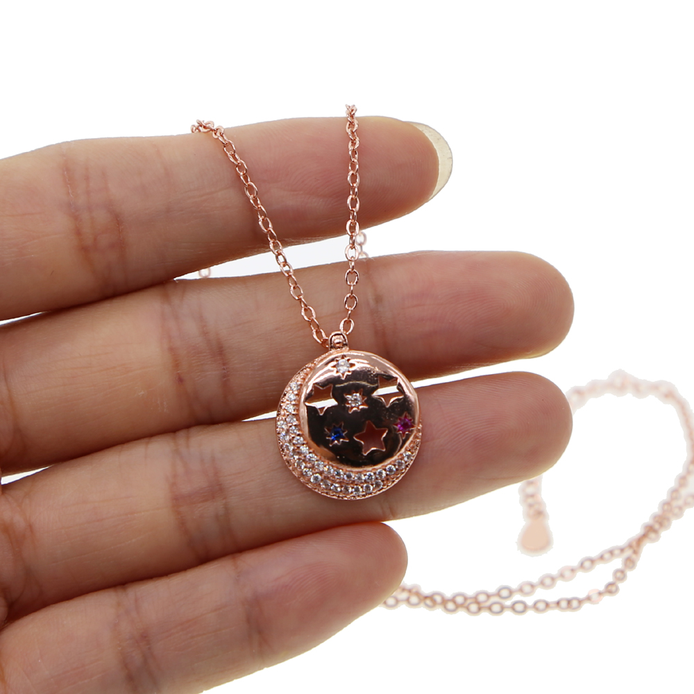 factory fashion wholesale jewelry galaxy moon star engraved unique sparking stars elegance lovely cute necklace for Christmas gift