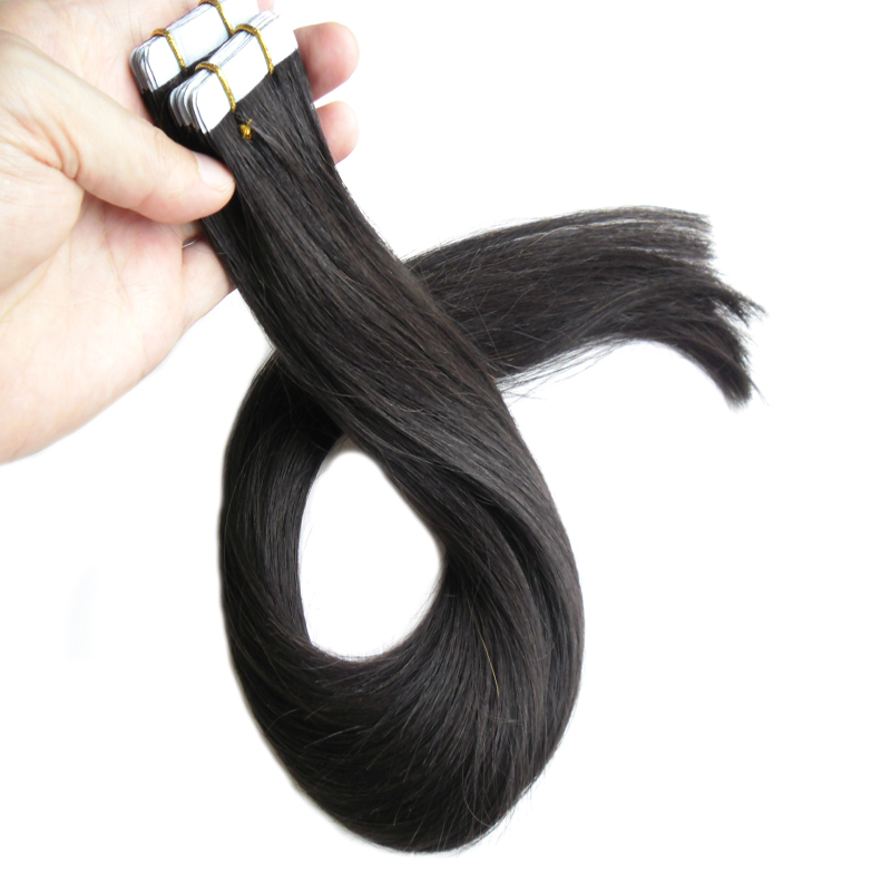 40pcs Straight Brazilian Virgin Remy Black Tape Hair Extensions Virgin Skin Weft Tape Adhesive Hair Extensions Tape Human Hair Extensions