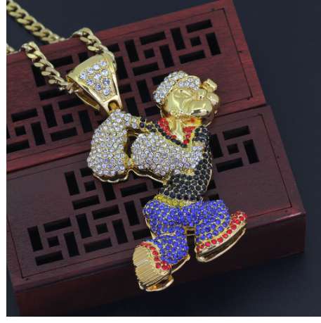 Bling Bling Iced Out Large Size Cartoon Movie Crystal pendant Hip hop Necklace 30inch stainless steel cuban chain N634B