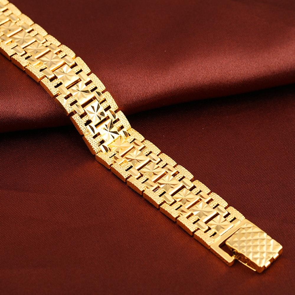 Men's Bracelet 18k Gold Filled Chunky Chain Bracelets Wrist Link Thick Jewelry Male Gift Carved Star Accessories Free