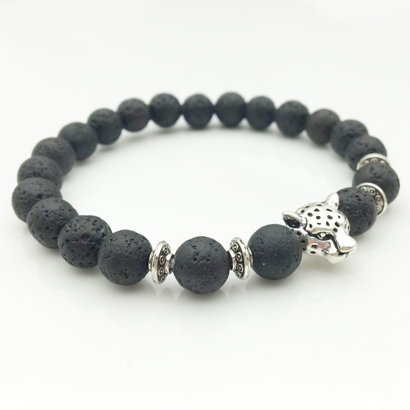 Natural Bracelet Black Lava Stone 1 Beads with Leopard Head Essential Oil Diffuser for Aromatherapy and Daily Wear Gift High Quality Texture