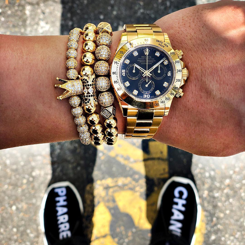 Men bracelet 2pcs/Set Luxury Crown Pave Cubic Zirconia Starlight Ball Charms Copper Beads Bangles For Women Gift Valentine's Day Christmas