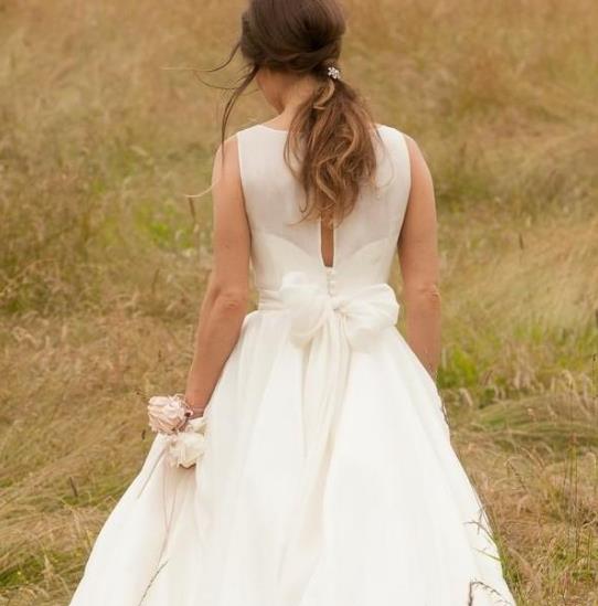 Vintage Country Wedding Dresses Bridal Gowns A Line 2021 Jewel Long Beach Simple Ivory Boho Bow Organza Bride Dress Plus Size