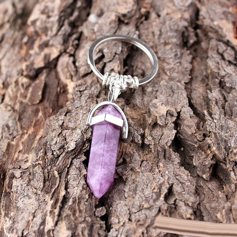 Chakra Hexagon Prism Natural Stone Keychain Key Ring Handbag Hangs Fashion Jewelry Gift Drop Ship