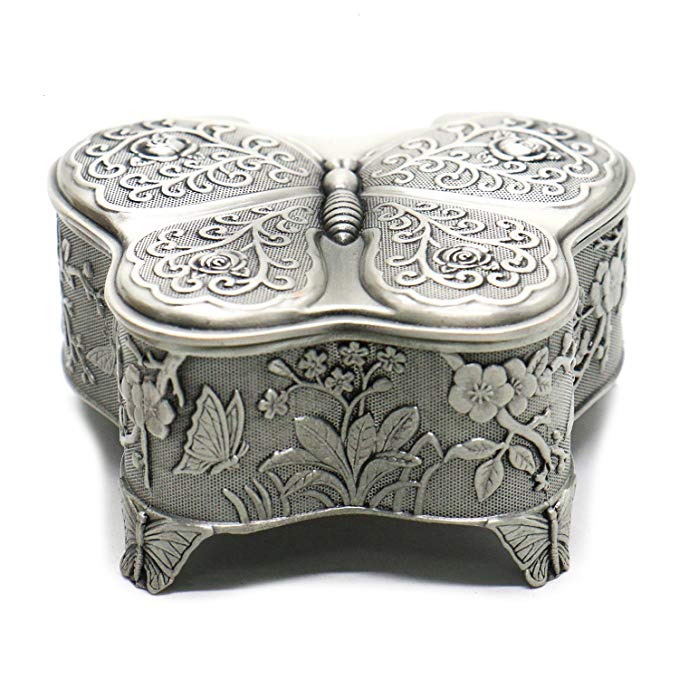 Antique Metal Rose Engraving Butterfly Jewelry Box Trinket Jewelry Storage Keepsake Box for Women, Silver
Antique Metal Rose Engraving Butterfly Jewelry Box Trinket Jewelry Storage Keepsake Box for Women, Silver