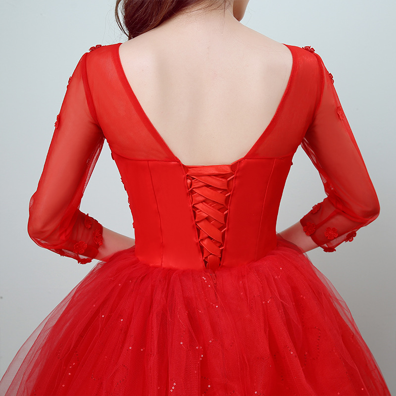 Wedding dress 2018 New Arrival Korean Stlye Fashion Simple Lace Three Quarter Sleeve Flower Red Bridal Gowns Vestidos De Novia