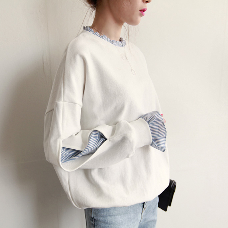 Wholesale- Autumn Winter Women Casual Pullovers Ladies Fashion Striped Patchwork Fake Two Pieces Sweatshirts Hoodies Long Sleeve Sweatshirt, Gray
Wholesale- Autumn Winter Women Casual Pullovers Ladies Fashion Striped Patchwork Fake Two Pieces Sweatshirts Hoodies Long Sleeve Sweatshirt, Gray