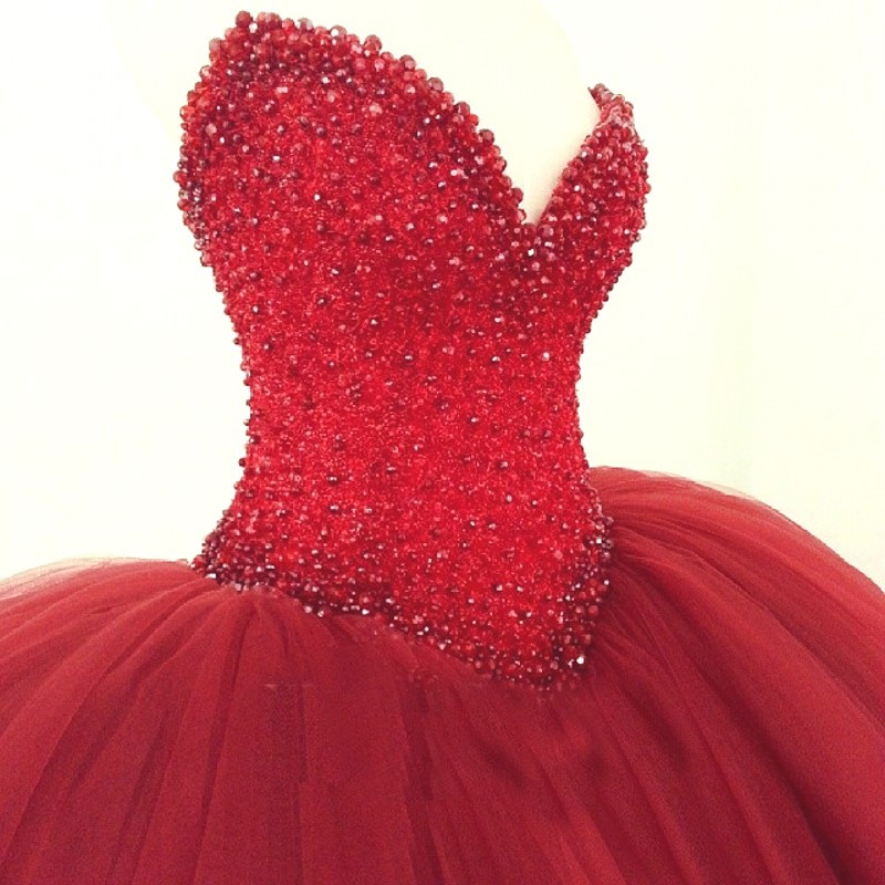 2018 Sexy Red Sweetheart Beading Ball Gown Quinceanera Dress with Tulle Sweet 16 Dress Vestido Debutante Gowns BQ144