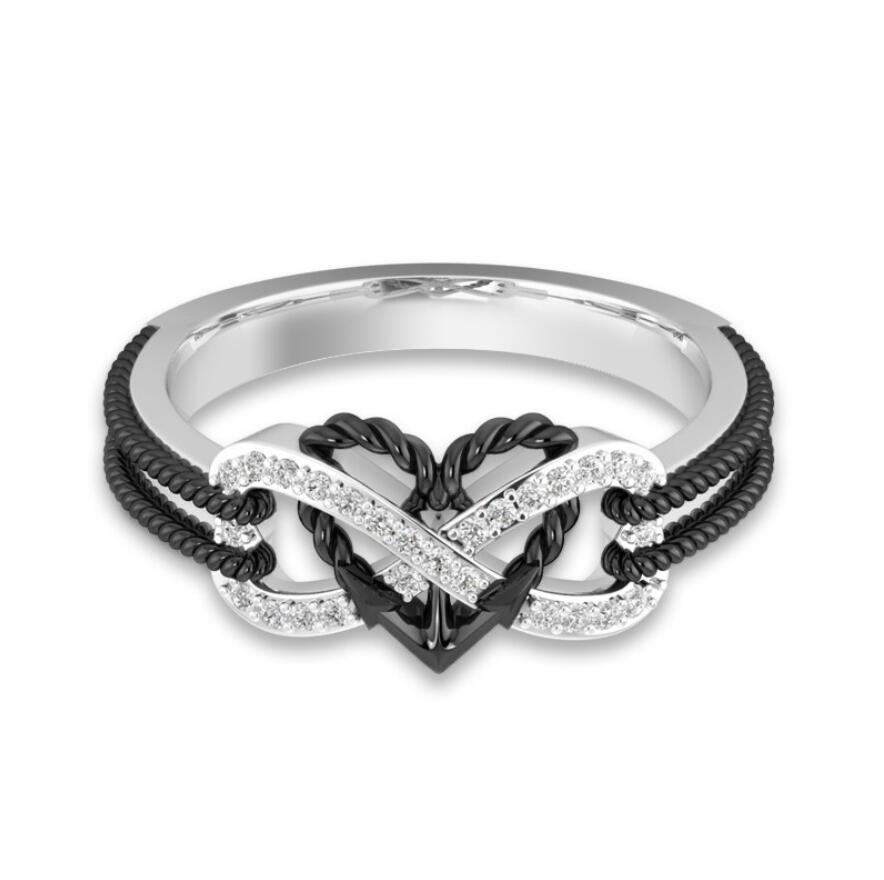 Sterg Sier & Black Gold Heart Ring for Women - Sier, Cubic Zirconia, Pave Setting, Wedding Ring, Bohemian Style 4 , ,