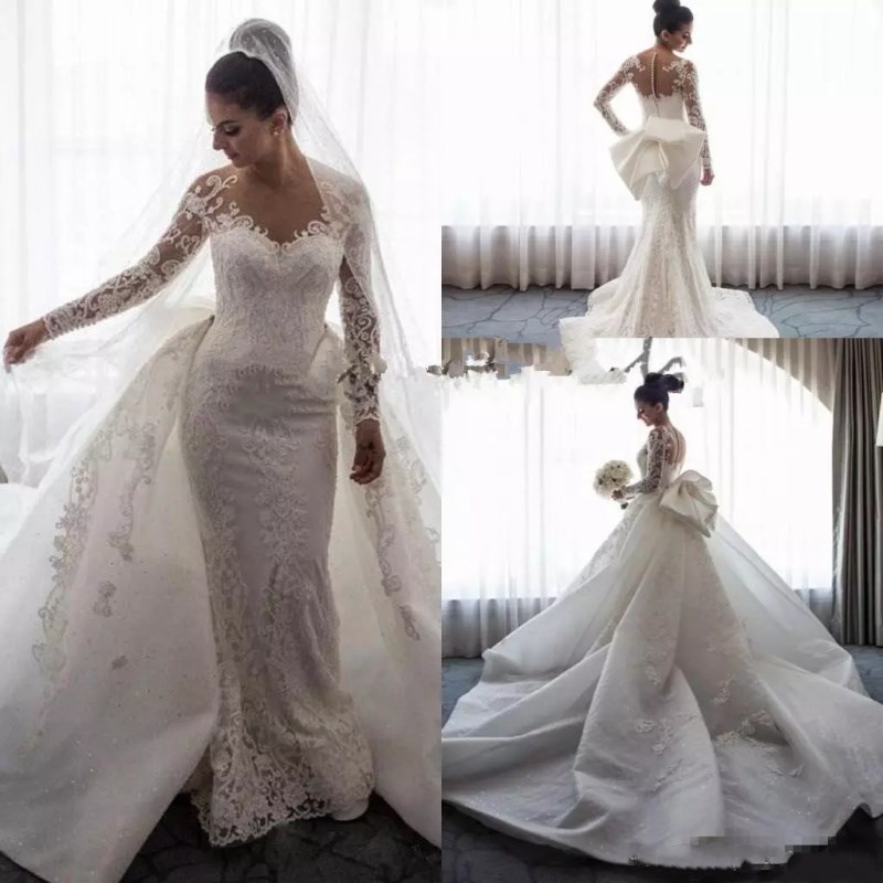 Charming Plus Size Mermaid Wedding Dress With Removable Train Delicate Lace Applique Bow Bridal Gowns Long Sleeves Custom Made Wedding Dress, White
Charming Plus Size Mermaid Wedding Dress With Removable Train Delicate Lace Applique Bow Bridal Gowns Long Sleeves Custom Made Wedding Dress, White