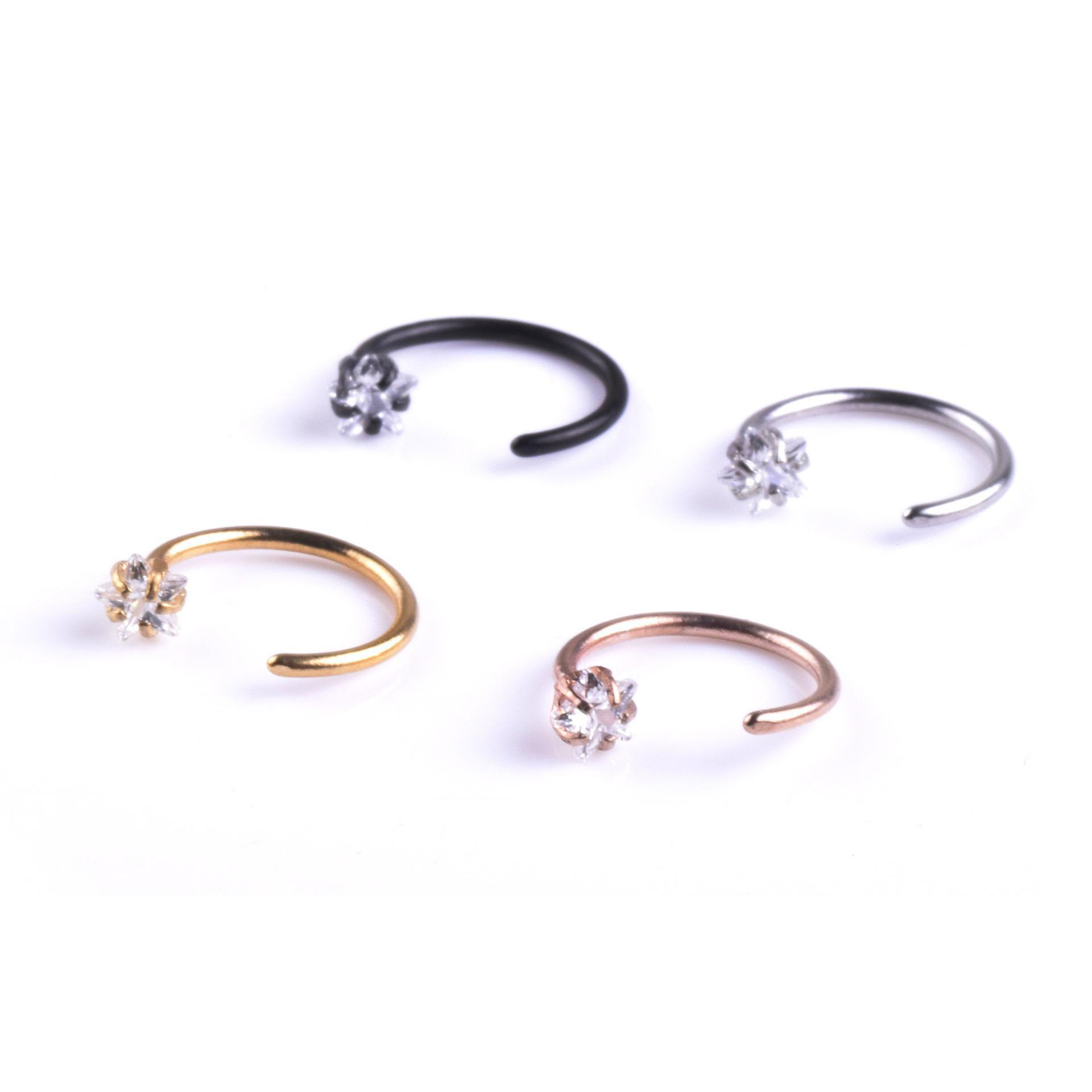 New Star Zircon Nose Hoop Rings Ear Cartilage Tragus Body Jewelry For Women Men Anti-allergy C Neck