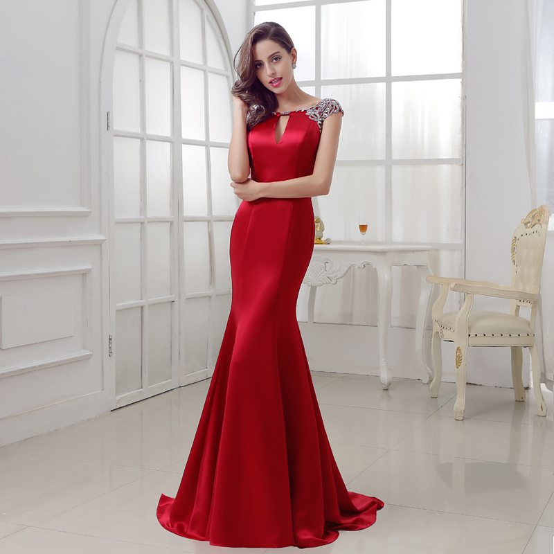 Elegant Burgundy Mermaid Evening Dresses 2019 Long Satin with Crystal Beaded Sexy V Back Court Train Formal Party Gowns LX286, Red
Elegant Burgundy Mermaid Evening Dresses 2019 Long Satin with Crystal Beaded Sexy V Back Court Train Formal Party Gowns LX286, Red