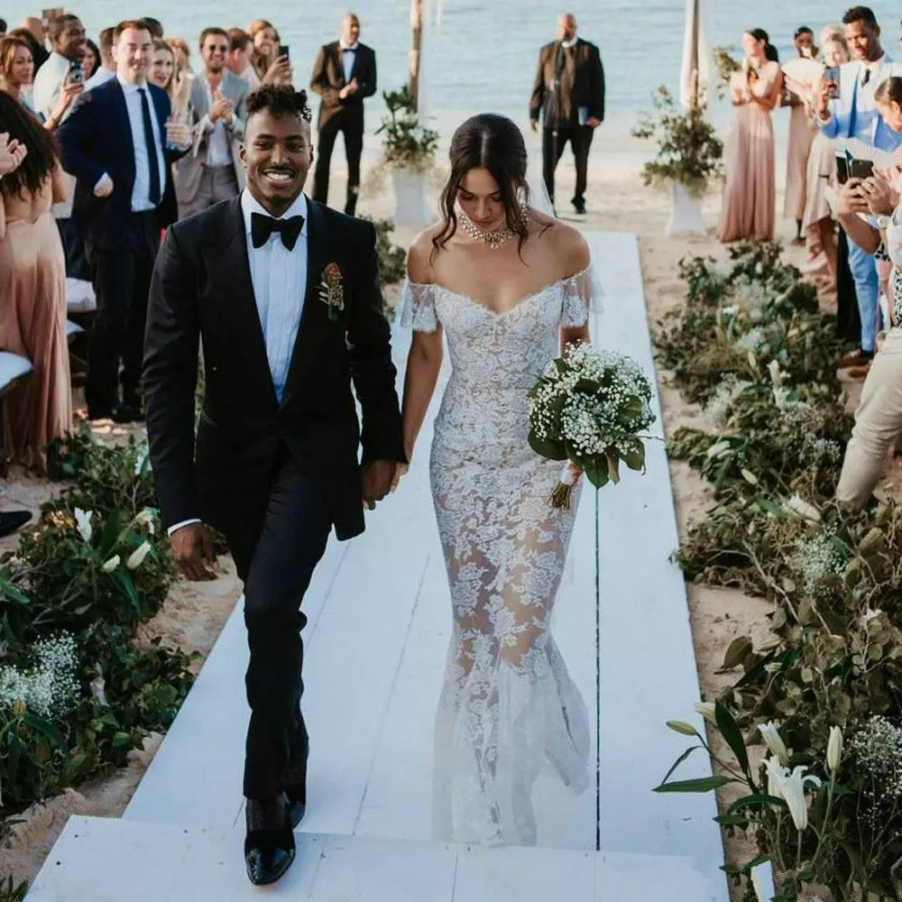 Sexy Illusion Mermaid Wedding Dresses Off Shoulder Lace Appliqued Backless Sweep Train Country Bridal Dress Sweep Train vestidos de novia