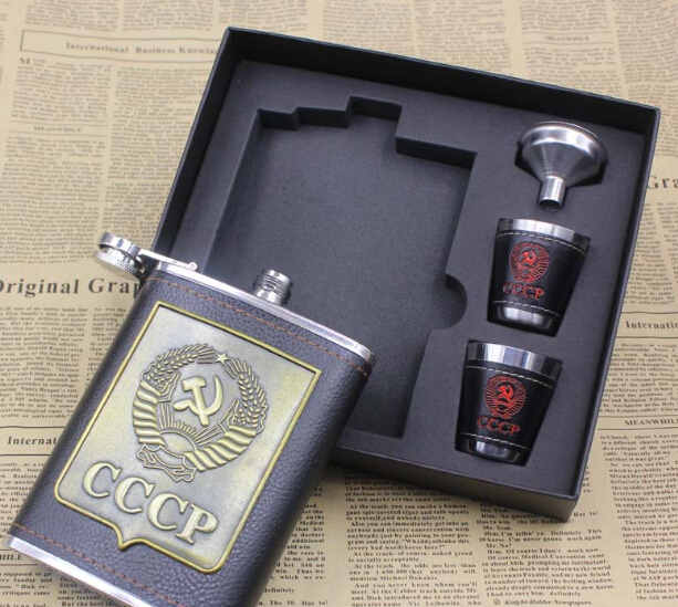 PU Stainless Steel Hip Flask Portable Outdoor Luxurious Flagon Liquid Bottle 8oz with Retailed Box Gift