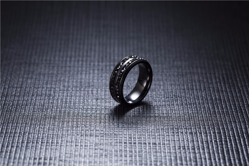 New Fashion Men039s Ring Black Crystal Ring Titanium Steel FullDrill Double Row Circle Diamond Wedding Ring