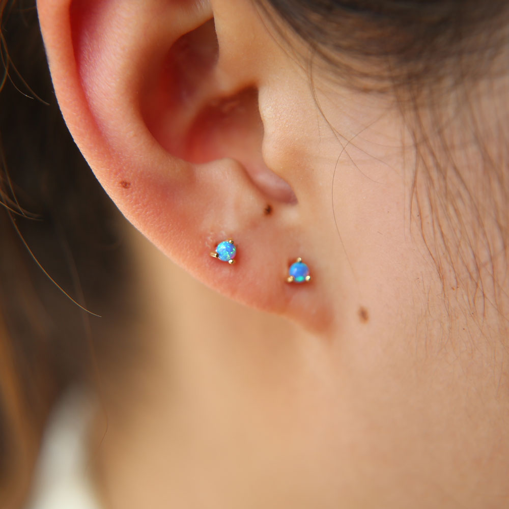 Pink White Blue Fire Opal Stud 2.5mm Mini Stone Prong Setting Single Stone Cute Lovely 925 Sterling Silver Earring