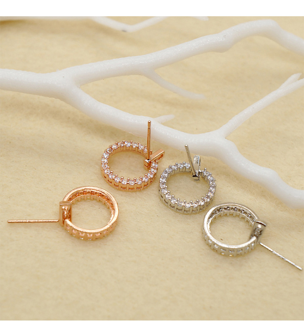 S925 Silver Earrings Full Austrian Rhinestone Crystal Circle Stud Earrings Jewelry Classic Fashion Women Girls Gift
