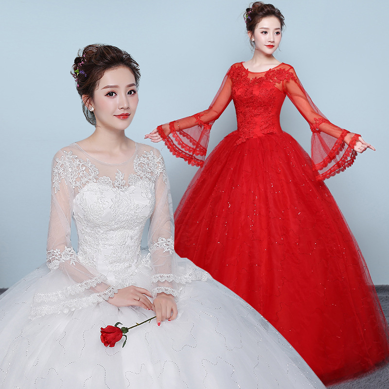 New Fashion Classic Romantic Red Ball Gown Wedding Dress 2018 New Illusion Lace Long Flare sleeve Custom Plus Size Bridal Dress, White
New Fashion Classic Romantic Red Ball Gown Wedding Dress 2018 New Illusion Lace Long Flare sleeve Custom Plus Size Bridal Dress, White