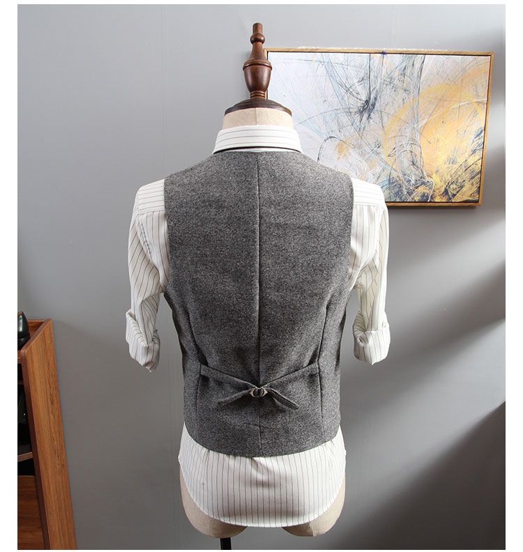 2019 Wool Slim Fit Groom Tuxedos Wedding Suits Herringbone Tweed Groomsmen BestMan Prom Suits (Jacket+Pants+Vest) Real Image Plus Size