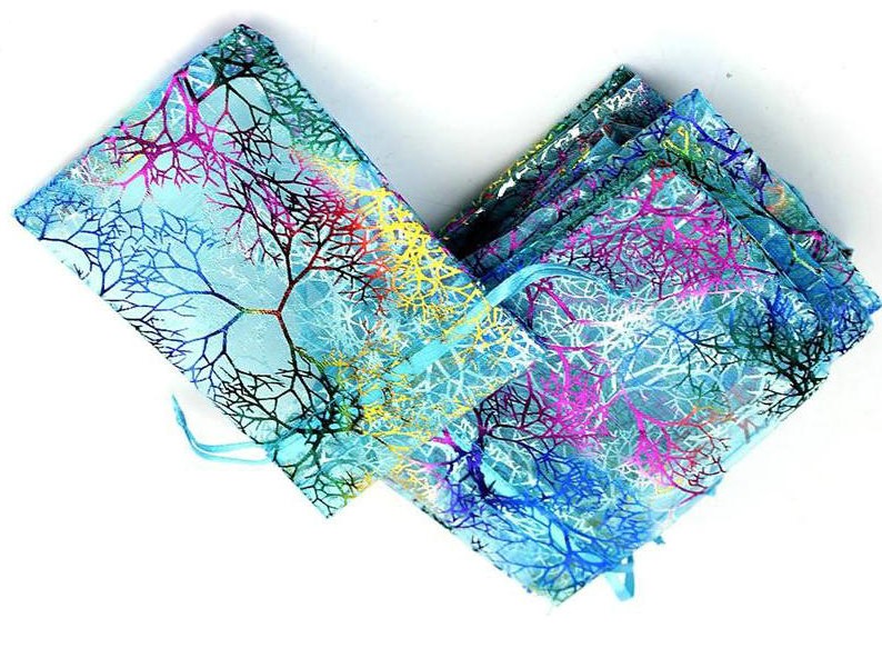 100pcs Blue Coral Organza Bags 9x12cm Small Wedding Gift Bag Cute Candy Jewelry Packaging Bags Drawstring Pouch
