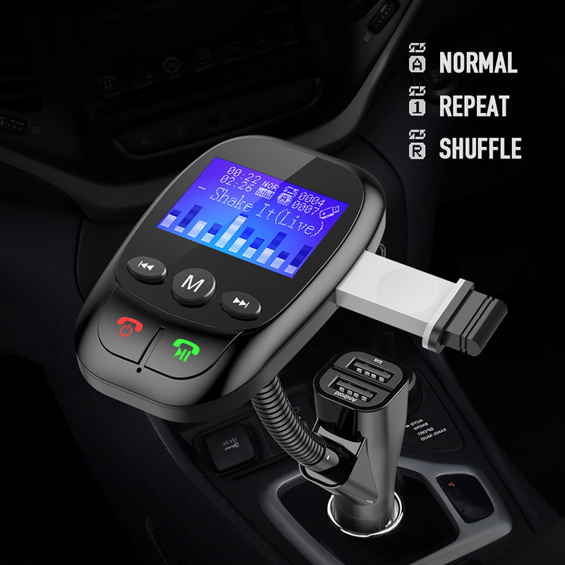 Multifunctional Dual USB Car Charger with Bluetooth & FM Transmitter Compatible with USB Drive & SD Cards