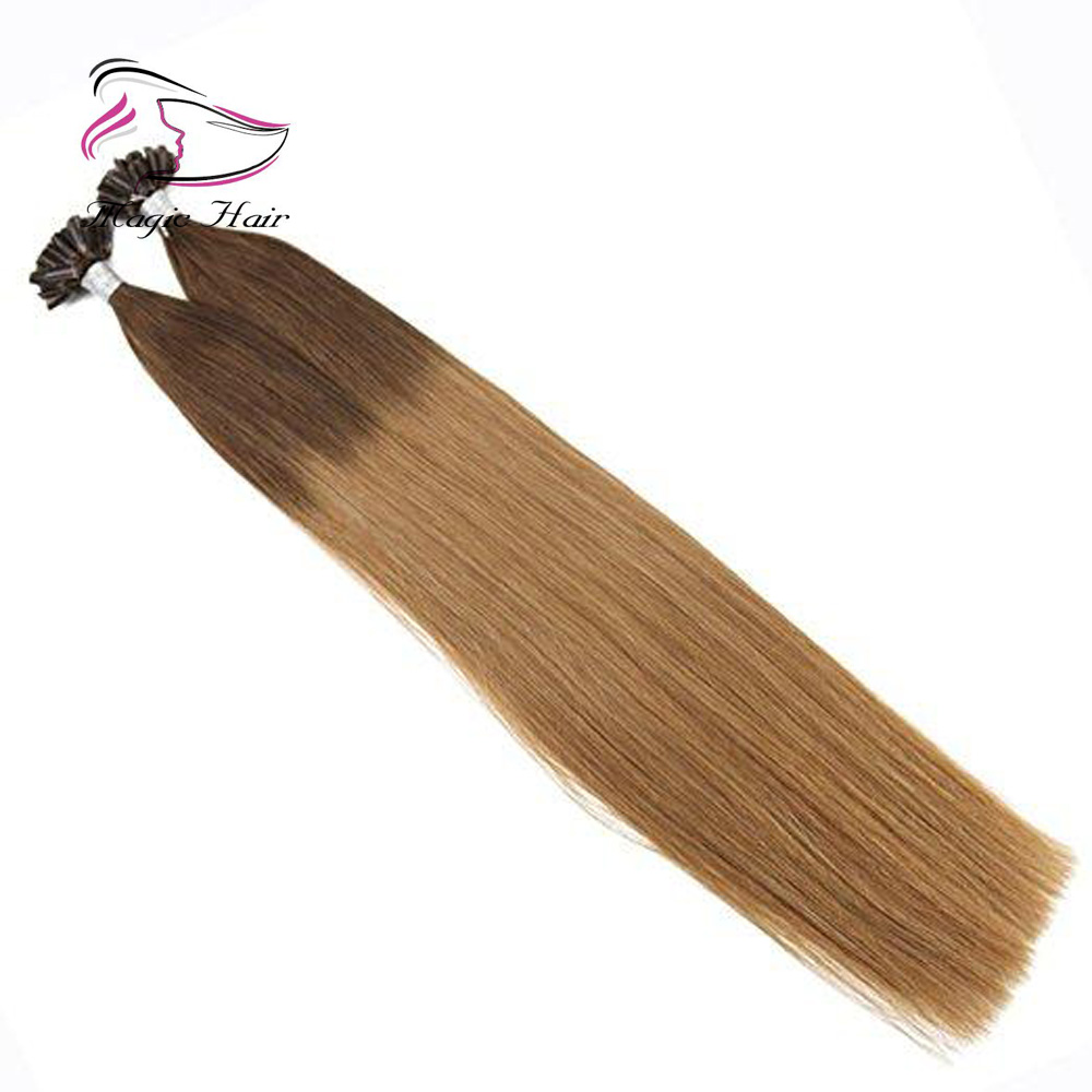 U Tip Keratin Remy Human Hair Extension Chocolate Brown #4 Ombre to Caramel Blonde #27 (#T427)
