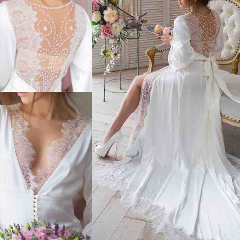 Elegant Summer Wedding Dresses Lace And Chiffon v Neck Long Sleeves Bridal Gowns Sheer Back Front Split Beach Wedding Dress Cheap Vestidos, White
Elegant Summer Wedding Dresses Lace And Chiffon v Neck Long Sleeves Bridal Gowns Sheer Back Front Split Beach Wedding Dress Cheap Vestidos, White