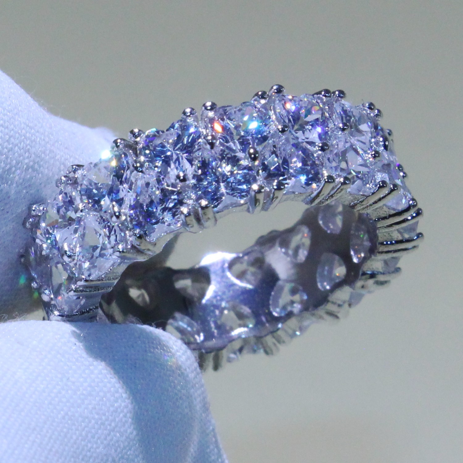 Size 5-10 Lots of Stock Luxury Jewelry 925 Sterling Silver Full Heat Shape 5A Cubic Zirconia Stack Party Women Wedding Band Ring for Lovers