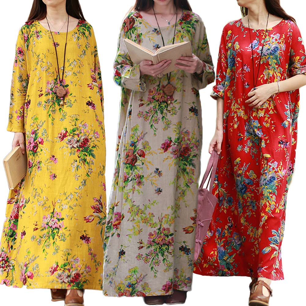 FASHION Women Spring Long Dresses Plus Size S-5XL Cotton Linen Maxi Dress Vintage Loose Floral Print Boho Dress Beach Robe female, Black;gray
FASHION Women Spring Long Dresses Plus Size S-5XL Cotton Linen Maxi Dress Vintage Loose Floral Print Boho Dress Beach Robe female, Black;gray