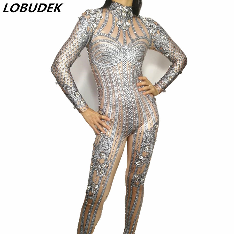 High Stretch Leotard Jumpsuit Shining Crystals Diamond Sexy jumpsuit Bar Nightclub DJ female Singer Compere Star stage costume
High Stretch Leotard Jumpsuit Shining Crystals Diamond Sexy jumpsuit Bar Nightclub DJ female Singer Compere Star stage costume