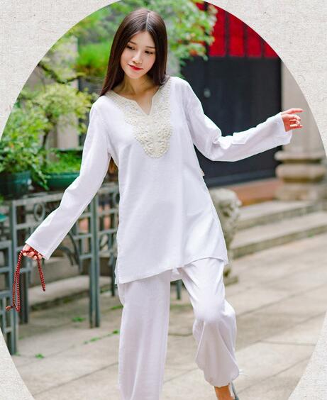 High quality Women meditation Sport Clothing cotton Hemp Yoga suits women's Large size special fitness clothes autumn Taichi Kungfu Uniform