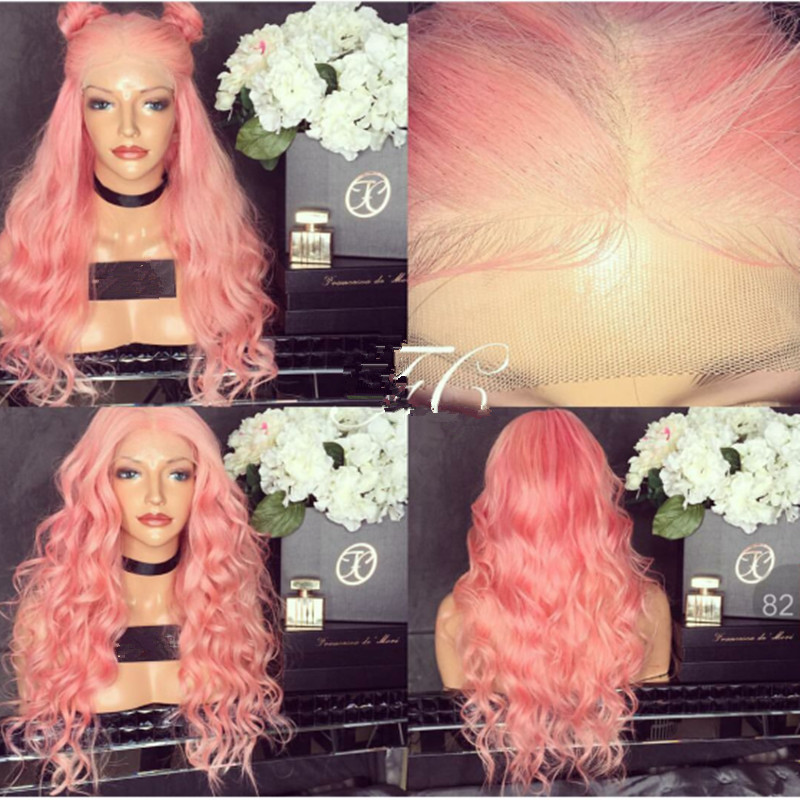 2018 fashion Synthetic Lace Front Wig Long pink Hair Heat Resistant African American Lace Frontal Wigs For Women