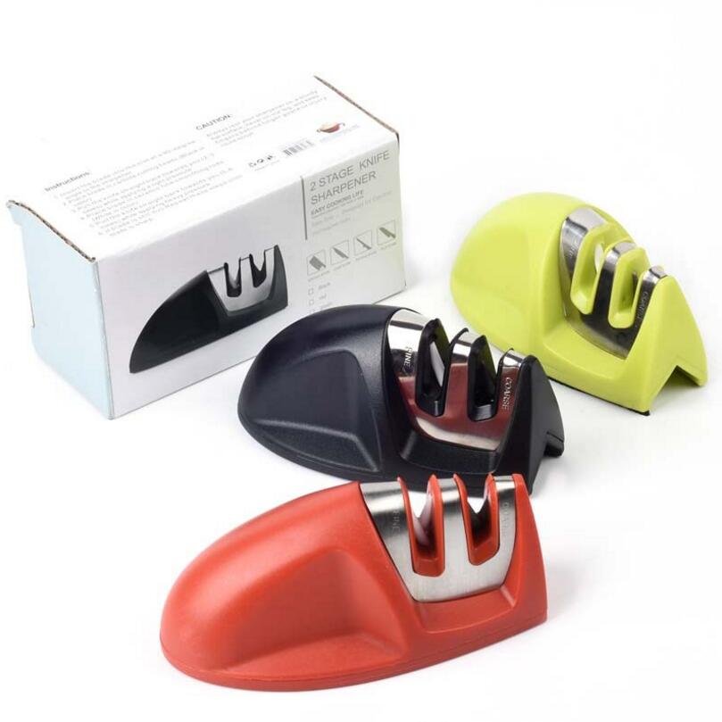 Portable 2-stage Kitchen Knife Sharpener with Comfortable Non-Slip Grip, Kitchen accessories Black / Red