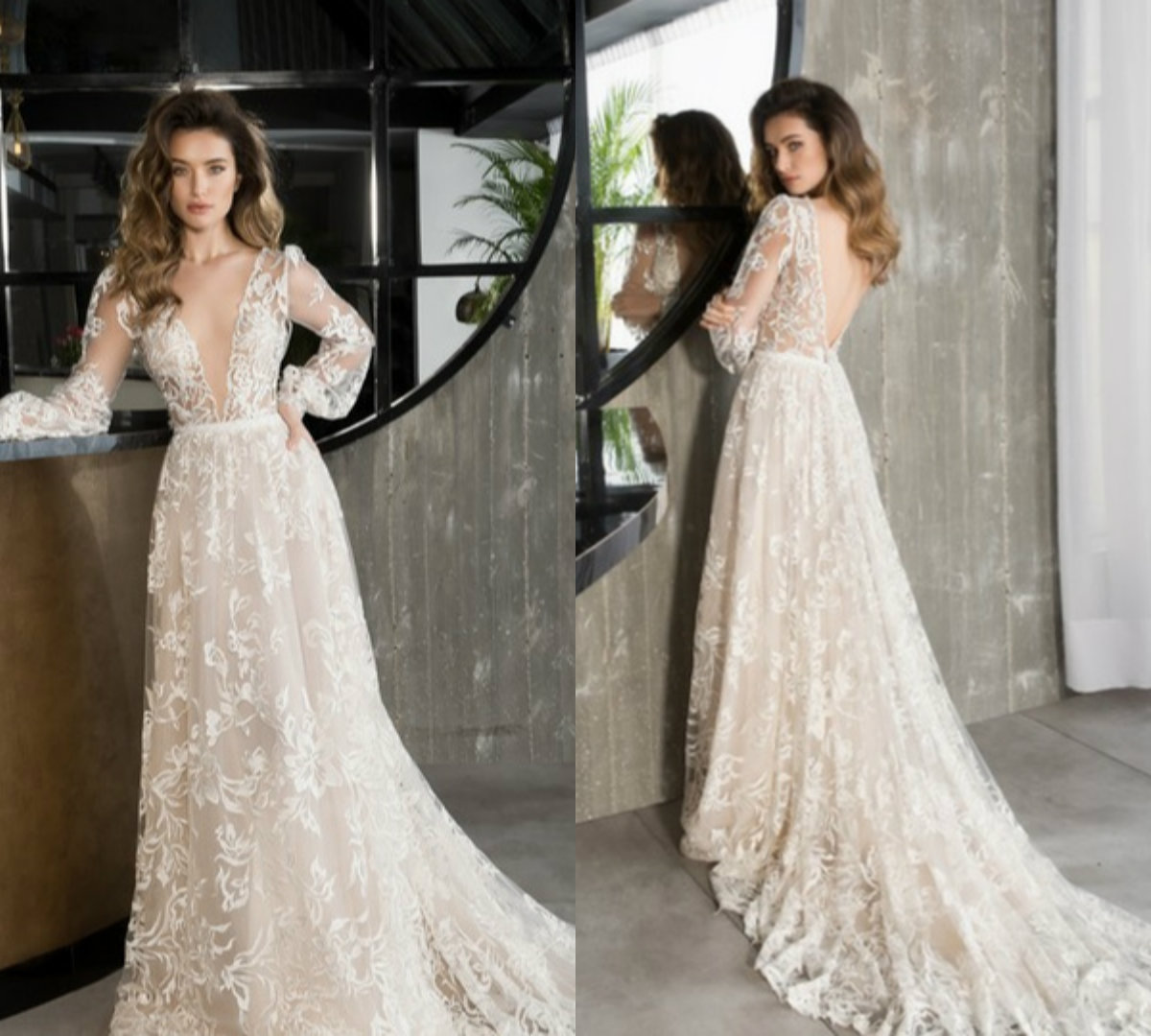 A Line Beach Wedding Dresses Deep V Neck Backless Sweep Train Lace Applique Bohemian Bridal Dress Illusion Elegant Boho Wedding Gowns