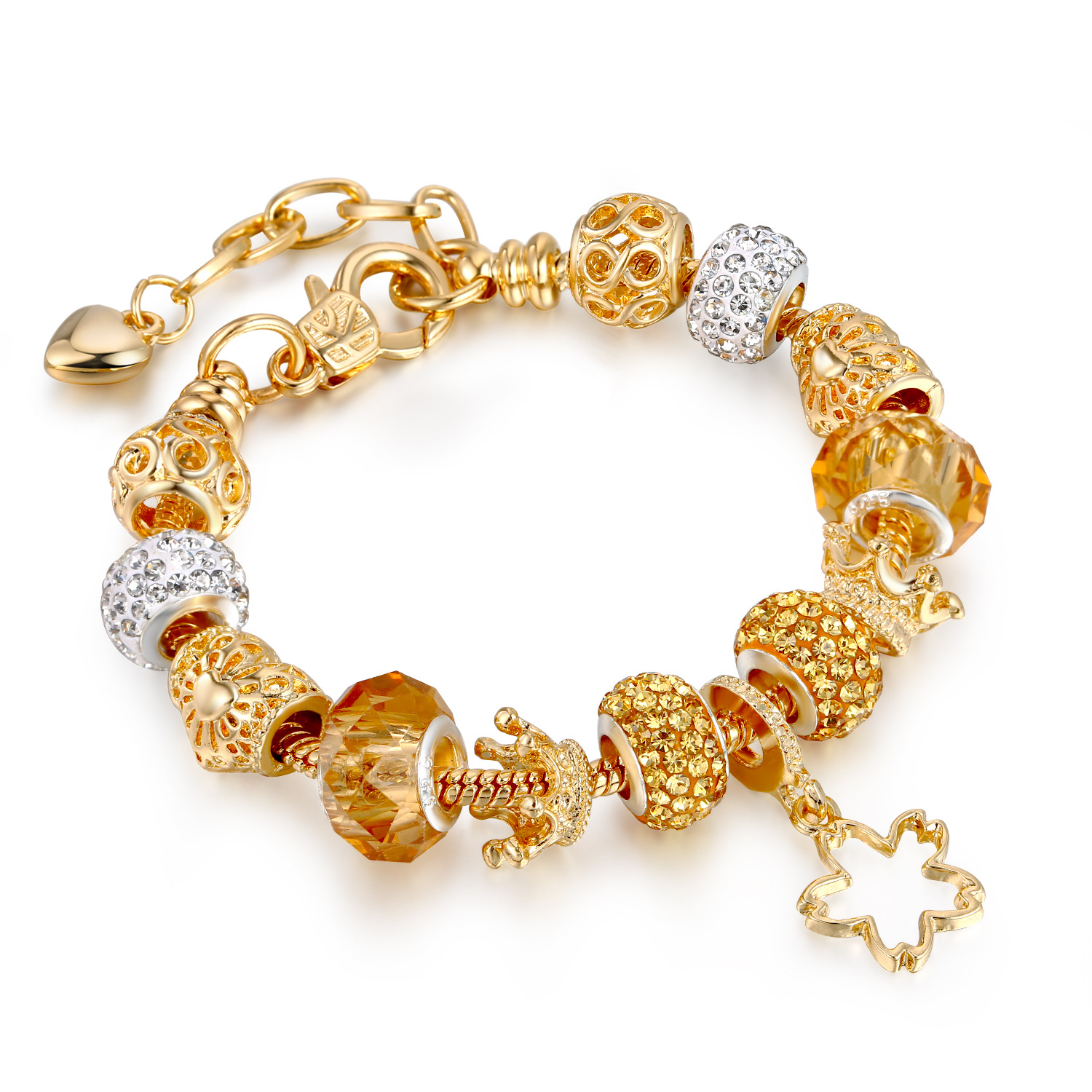 Gold Love Crystal Charms Bracelets Women Fashion Jewelry Valentine Gift