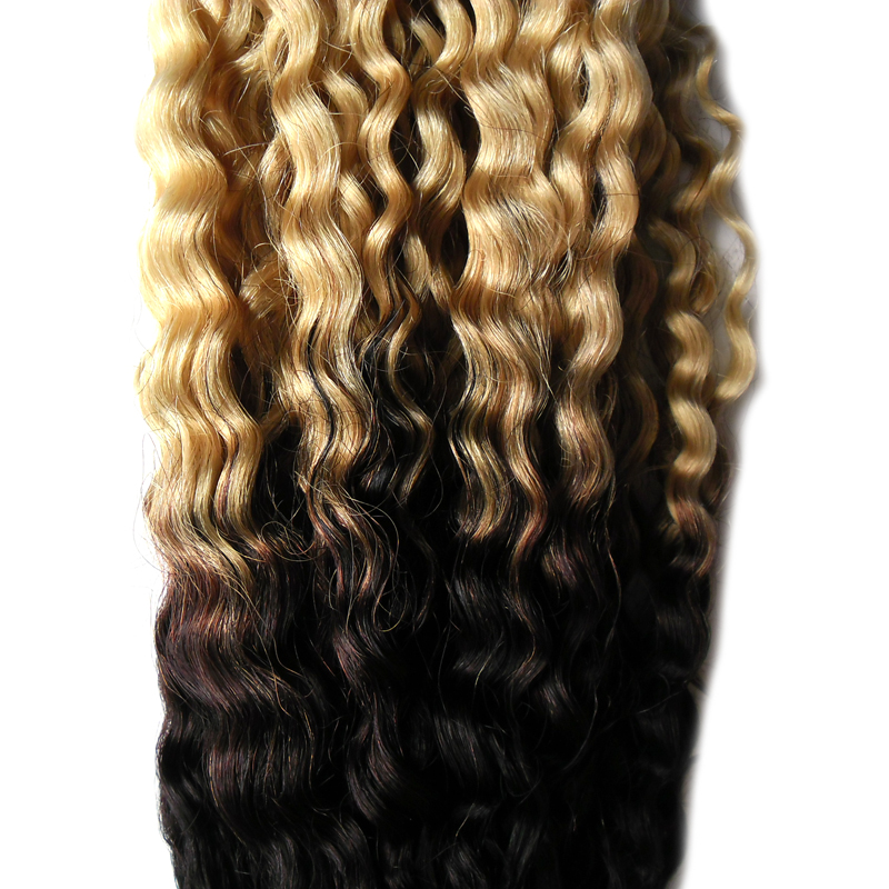 Ombre T1B/613 Hair Extensions Micro Ring Hair Extensions 100g kinky curly micro loop hair extensions for Sale