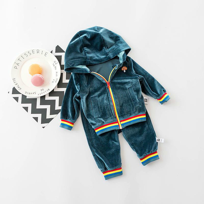 Baby Suits 2pcs Long Boys Clothes + Pants Boy Girl Pleuche Soft Warm Kids Clothing For Little Kid Infant Pink Navy Blue Toddler Sets 6M-3T