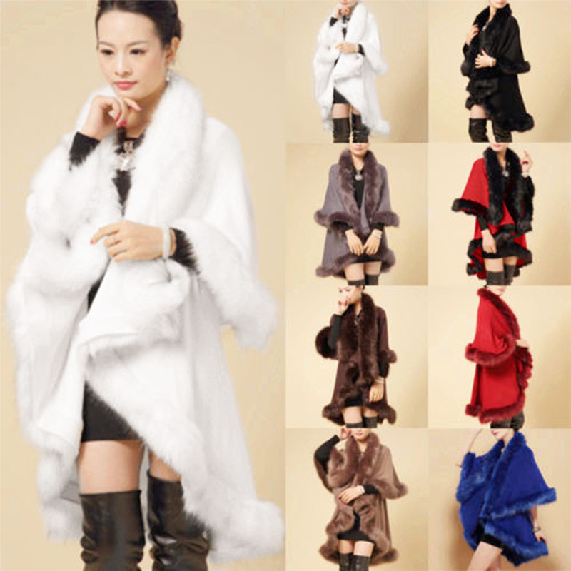 Winter Womens Leather Grass Fox Fur Collar Poncho Cape Bridal Wedding Dress Shawl Cape Lady Wool Vest Fur Coat C18111501