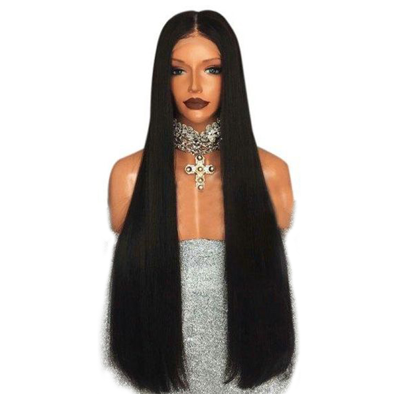 Free shipping Silk Straight Wigs Heat Resistant Fiber Hair Natural Black brown burgundy color Synthetic Lace Front Wig For Women
