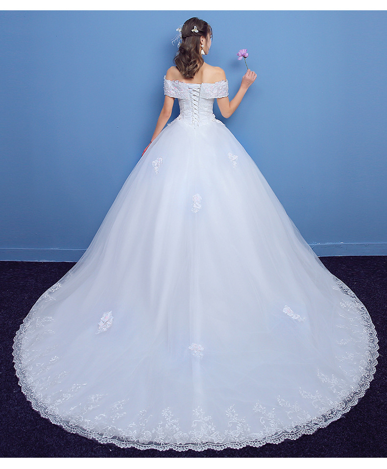 2018 New Arrival Mrs Win Applicue Wedding Dress Lace Boat Neck Sweep Brush Train Bridal Gown Lace Up Cap Sleeve Frock Dress