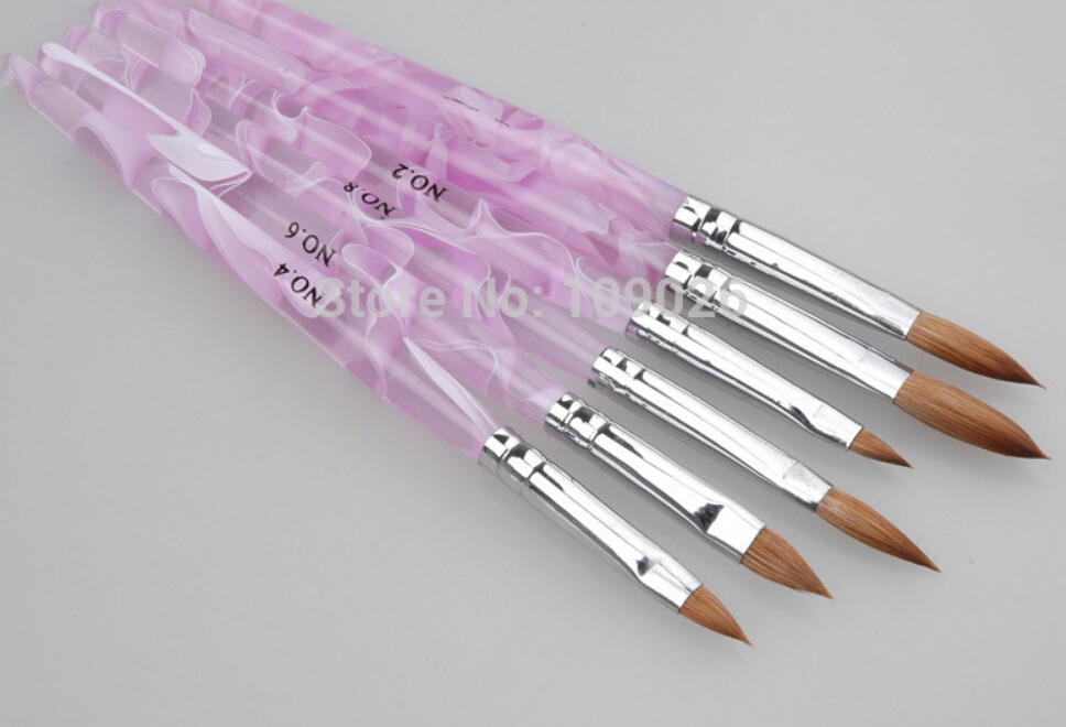 HOTSALE 6pcs/SET 2#/4#/6#/8#/10#12# Kolinsky Sable Brush Pen Acrylic Nail Art Builder Brush Design for acrylic nail brushes set