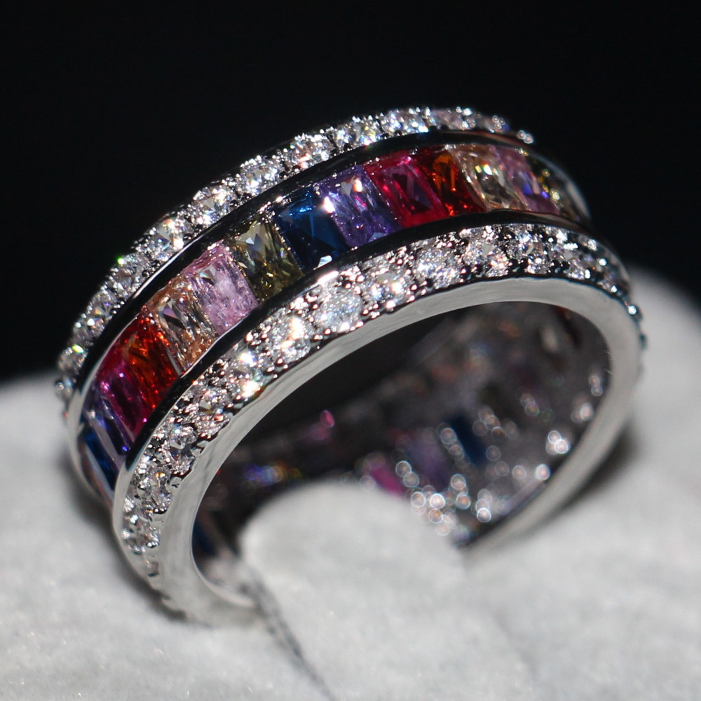 Fashion Jewelry Women Jewelry Princess cut Mutil color cz 5A Zircon stone 925 Sterling Silver Wedding Band Ring for women men
Fashion Jewelry Women Jewelry Princess cut Mutil color cz 5A Zircon stone 925 Sterling Silver Wedding Band Ring for women men