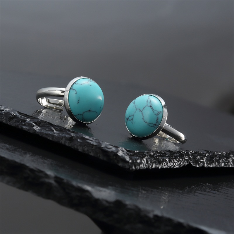 10mm 12mm natural stone ring white blue Turquoise opal pink crystal Chakra open ring for women jewelry