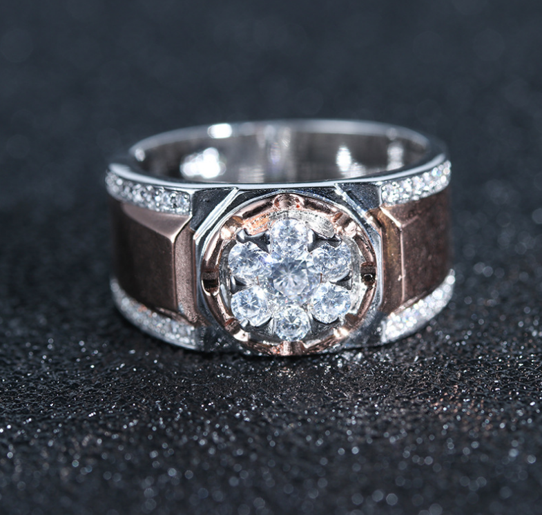 Sterg Sier & Rose Gold Fill White Topaz CZ Dia Men's Band Ring for Party, Wedding, Engagement, Anniversary, Gift